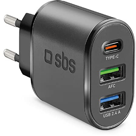 SBS 30W Multi-USB-Ladegerät, Ladegerät mit USB C Power Delivery und 2 USB A, für iPhone, Samsung, Oppo, Xiaomi, drahtlose Kopfhörer, TWS-Headsets, Lautsprecher, Powerbank