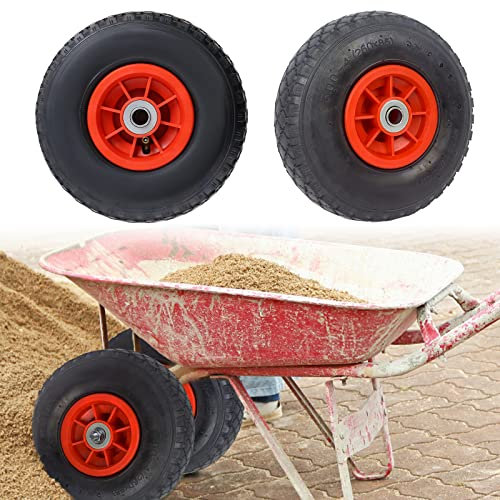 NAIZY Schubkarrenrad für Bollerwagen Schubkarre PU Luftreifen 3.00-4 260mm Luftreirad Licht Schubkarrereifen Schwarz-Rot Ersatzrad Schubkarren Rad, 2Pcs