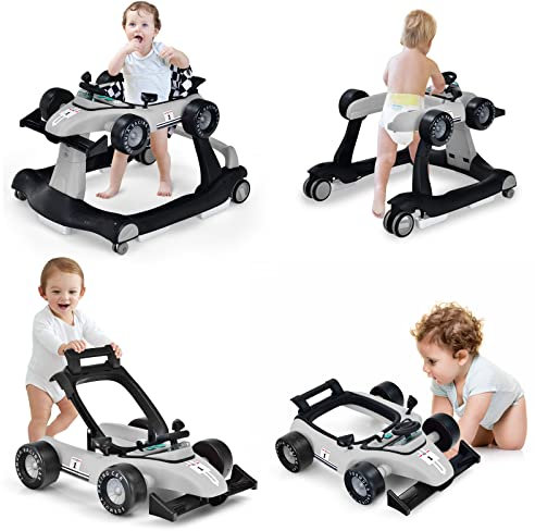 LIFEZEAL 4 in 1 Lauflernhilfe Baby, Höhenverstellbares & Klappbares Babywalker, Baby Gehfrei ab 6 Monate, Laufwagen mit einstellbarer Geschwindigkeit, Licht & Musik (grau)