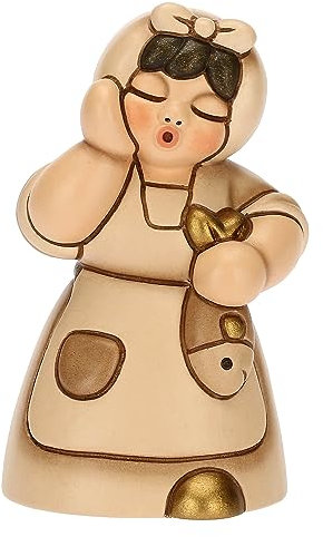 THUN - Frau mit handverziertem Keramikfisch, Farbe Champagner, Linie Klassische Krippe, Weihnachtsdekoration Haus, 5 x 4,6 x 8,2 cm h
