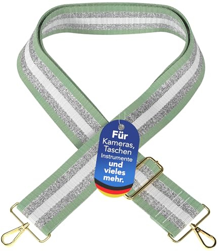 EAZY CASE - Verstellbarer Taschengurt, Ersatz Gurt für Handtaschen, Schulterriemen für Umhängetaschen, breiter Riemen für Taschen und Tragetaschen, DIY Taschenband, Lines - Mint Grün Metal Gold