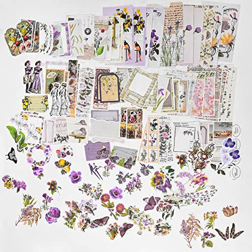 200 Stück Vintage Scrapbooking Aufkleber Set,Ästhetische Dekoratives Aufkleber,Retro Journal Zubehör,Washi Sticker DIY Kunst Basteln,Natürliche Tiere Blumen,zum Sammelalbum Fotoalbum Album Tagebuch