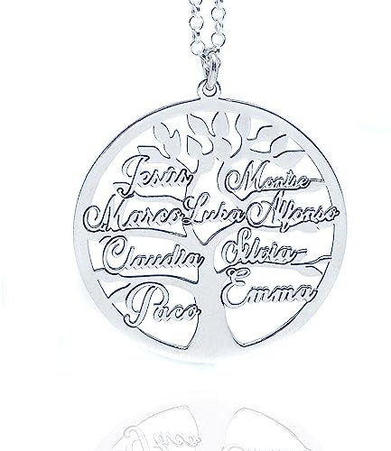 Collar Árbol de la Vida para Mujer con Nombres Fabricado en Plata de Ley 925/1000. Medida 30mm. Regalo Día de la Madre. Regalo Navidad. (Árbol STD)