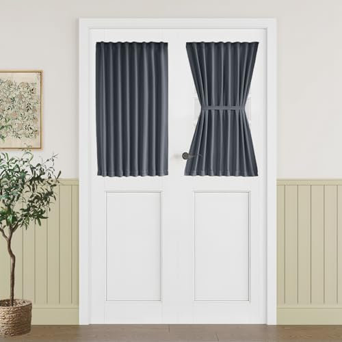 Vatge Piccole tende per porta d'ingresso, 101 cm di lunghezza, in vetro, per porte e finestre, 1 pannello con fermatenda e velcro, 63 x 102 cm, grigio