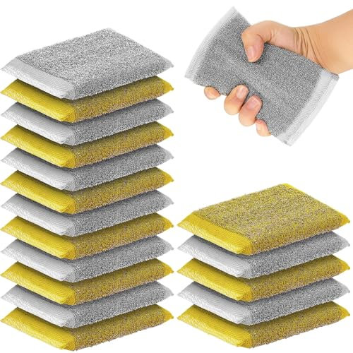 Thyle Paquete de 24 esponjas de acero para fregar platos, esponjas de estropajo multiusos de metal, esponja de cocina resistente para lavar platos, ollas y platos, herramientas de limpieza de