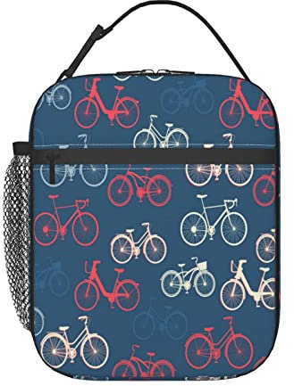 GQWJKSZ Bolsa de almuerzo con impresión de bicicleta para bicicletas, lonchera aislada duradera, bolsa de mano reutilizable para adultos, bolsa refrigeradora reutilizable