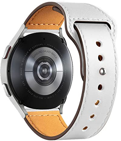 SOLOLUP Correa de Cuero para Samsung Galaxy Watch 6/5/4 40mm 44mm/Watch 6 classic/Watch 5pro 45mm/Watch 4 Classic 42mm 46mm,20mm Correa Deportiva Cuero Genuino de Repuesto para Mujer Hombre，Blanco