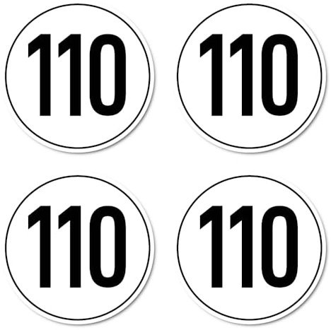 Aufkleber: ⌀ 100 mm, 4 Stück - StVO - Geschwindigkeit - 110 km/h - km/h - z.B. für Baumaschinen und Anhänger