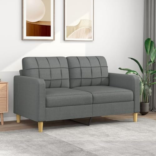Festnight 2 Sitzer Sofa, Stoff Kleines Couch, Modern 2er Gästesofa mit Armlehne, Getuftetes Loveseat Sofas für Wohnzimmer/Schlafzimmer/Büro/Wohnung, 140 cm,Dunkelgrau
