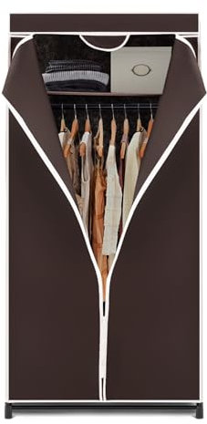 SOARS Kleiderschrank, Stoffschrank mit Kleiderstange stabil & Ablage, Kleiderschrank Stoff mit Metallgestell, Faltschrank 74 x 50 x 172 cm, für Schlafzimmer, Ankleidezimmer (Braun)