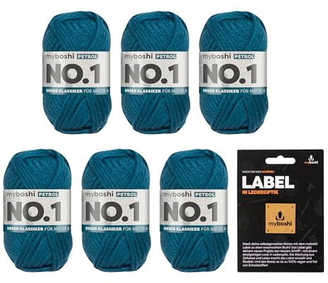 myboshi No.1 Wolle zum Häkeln und Stricken, Schnellstrickgarn, inkl. Label, Strickwolle, Häkelwolle, mulesing-frei, Ll. 55m /50g, 30% Wolle (Merinowolle) Blau (Petrol) 6 Knäuel