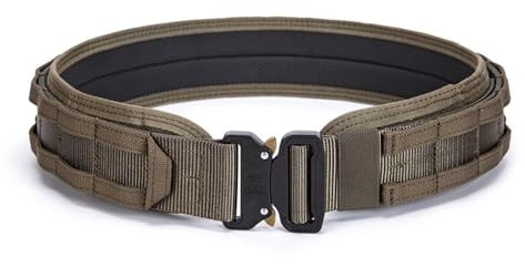 ULIONTAC Taktischer Gürtel mit 3 Lagen, 4,4 cm – Schnellentriegelung, gepolstertes Molle-System für Herren, 1000D Nylon-Gurtband, Schnalle aus Legierung, Ranger Green, M
