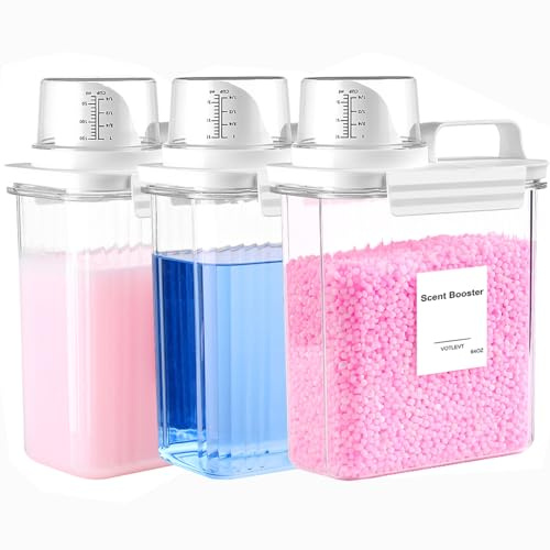 VOTLEVT Waschmittelspender, Flüssigseifenspender, Weichspüler-Spender, Duft-Booster/Waschpulver-Halter und Behälter, Waschküchen-Organisation und Aufbewahrung, 3 Stück