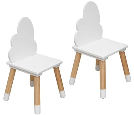 Rebecca Mobili Set mit 2 Kinderstühlen, Montessori Kinderstühle, MDF Kiefer, Weiß Braun, für Kindergarten – Maße HxBxT: 50 x 25 x 25 cm – Art. RE7014