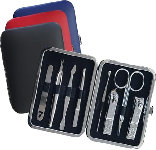 777 Three Seven TS-343X Nail Care Set - 8 Essential Tools, Made in Korea, 50 Years Heritage (Black)