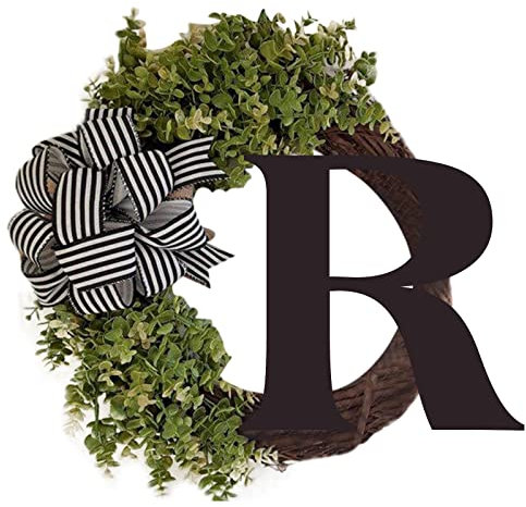 Ghirlanda con fiocco in iuta con monogramma personalizzato, ghirlanda estiva per porta d'ingresso (R, taglia unica)