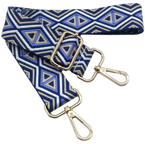 Verstellbarer Schultergurt für Taschen Beige-Schatz-Blau, Taschengurte zum Wechseln, Taschengurt Breit mit Karabiner Gold, 80-130 cm Tragegurt Tasche für Damen Schulterriemen, Handtasche, 3.8cm, 1223