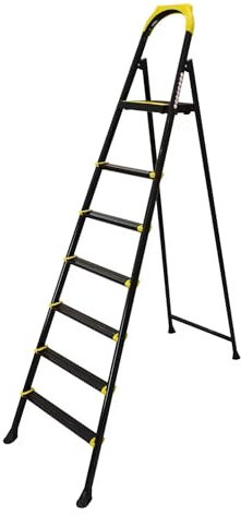 3, 4, 5, 6 Step Heavy Duty Portable Folding Anti Slip Step Ladders For DIY Strong Sturdy Aluminum Safety Household Stepladders for Home Kitchen Garage Gardening Industrial Use (Black, 7 Step)