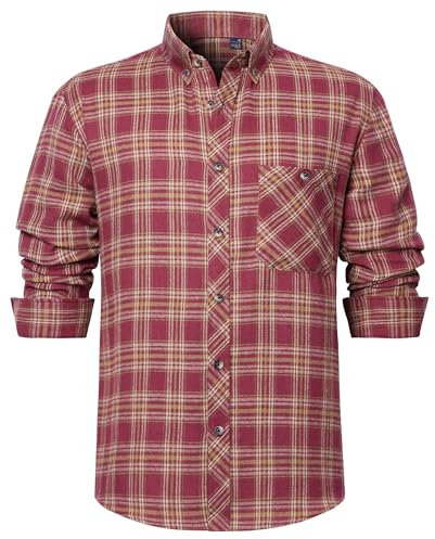 DEMEANOR Men's Flannel Checked Long Sleeve Casual Plaid Work Shirt