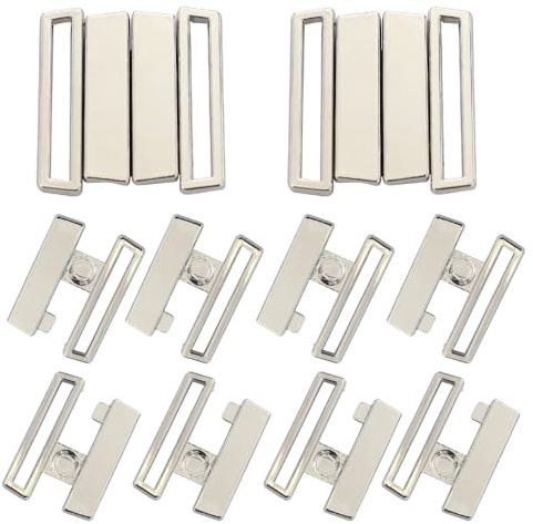 EMDOMO Fibbie in Metallo Rettangolari per Reggiseno, Gancetti e Occhielli in Metallo, Fibbie per Allacciatura, Chiusura a Scatto Regolabile per Cucito, Costumi da Bagno, Pantaloni, 10 Set (Argento)