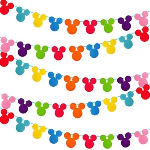 45Pcs Rainbow Mouse Banner Colorful Cartoon Cutouts Reusable Felt Flags