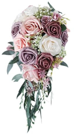 Nishiyuenyi Brautstrauß, Hochzeitsstrauß für die Braut, Tropfenform, eleganter künstlicher Wurfstrauß für die Zeremonie, Brautparty, Jahrestag