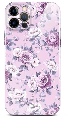 ONEFLOW Flower Cover für iPhone 12 Pro Hülle in Floral Optik, Blumen Designer Case Handy Schutzhülle mit Kameraschutz, Hardcase dünne Handyhülle Blumenmuster, Flieder