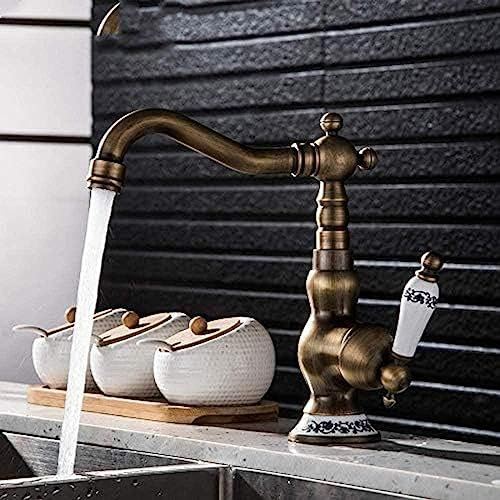 WACEH Faucet Küchenarmaturen Wasserhahn, 360 drehbar, Badezimmer-Wasserhahn, Antik-Bronze-Finish, Messing, Waschbecken-Wasserhahn, Einhand-Wasserhahn Water-tap