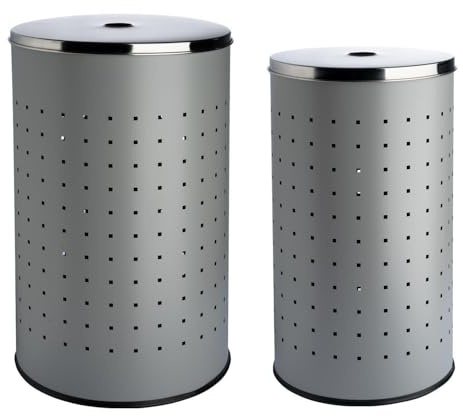 Wäschekorb-Set 2-teilig - mit Deckel und Luftlöchern - Edelstahl - Grau - 37 Liter - 54 Liter - Wäschetonne Wäschesammler Wäschebox Wäschetruhe
