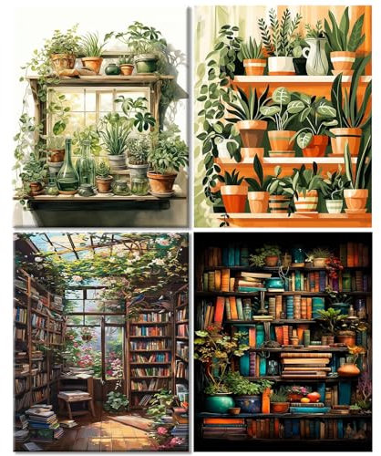 Hongyrjy 4 Stück Grüne Pflanze Malen Nach Zahlen Erwachsene-Arbeitszimmer Malen Nach Zahlen Erwachsene Mit 4 Separate Sätze Von Malwerkzeugen und Acrylfarben Wall Decoer 30x40cm