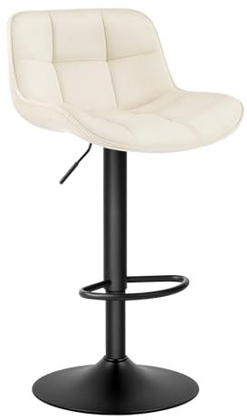 EUGAD Barhocker höhenverstellbar 360° drehbar, Barstuhl mit Rückenlehne Fußstütze, Polsterhocker mit Samtbezug, ergonomischer Hocker im Bar, Sitz 49x36 cm, aus Metall, Creme
