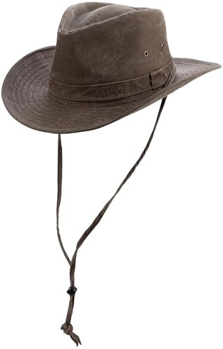 SCIPPIS Jackson Outdoorhut Herren Damen – Westernhut aus Baumwolle – UPF50+ mit Kinnriemen – formbare Krempe – Sommerhut für Outdoor, Camping, Wandern (DE/NL/SE/PL, Alphanumerisch, S, M, Braun)