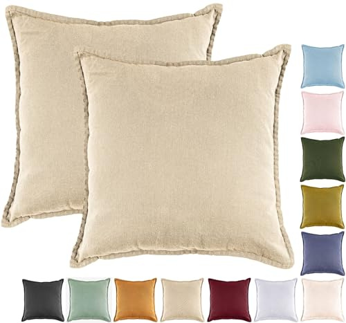 JACK by Mistral 2er Set 45x45cm Kissenhülle Kissenbezug Baumwolle Reißverschluss Leinenoptik, Farbe:Taupe