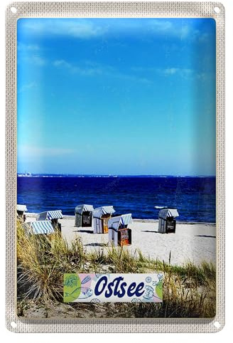 Blechschild | Ostsee | Strandkörbe | Vintage Deko | Metallposter | 30 cm x 40 cm