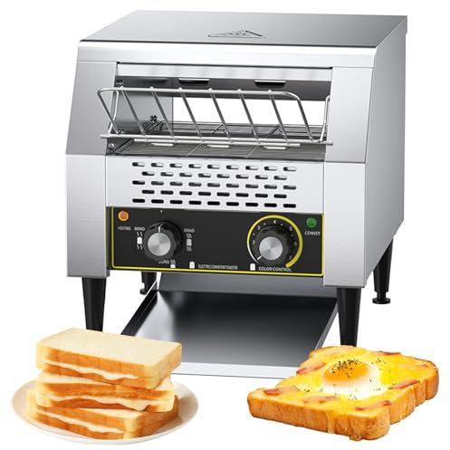 Commercial Conveyor Toaster Oven for Restaurant, 600 Slices/Hour with 7 Speed Control & 3 Toasting Modes, Heavy Duty Stainless Steel for Cafes, Bun, Bagel, Bread, 2200W