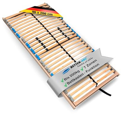 Betten-ABC Madera 7-Zonen-Lattenrost, stabile Holmkonstruktion, Härtegradverstellung, selbstmontierbar – ideal für ergonomischen Schlafkomfort, Größe: 90 x 200 cm, Variante: Mit Bettkastenfunktion
