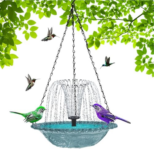 Hängender Vogelfutterspender, Vogeltränke, Solarbrunnen, 23,6 x 47,7 cm, bequem und tragbar, Outdoor-Garten, Wildtier-Dekoration für Hof, Terrasse, Bronze