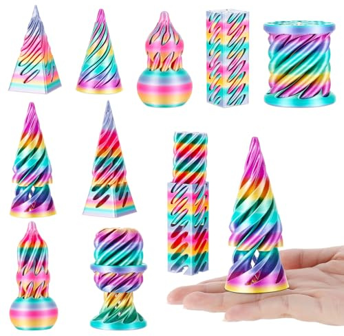 Camptrip 5 Stücke 3D Printed Spiral Cone Fidget Toy, Bunte Impossible Cone Pyramid Spirale Spielzeug Erwachsene Kinder, Anxiety Relief Anti Stress Spielzeug