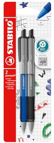 STABILO pointball colorful - Ballpoint Pen | Pack of 2 - Ultramarine and Dark Grey