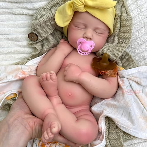 Lifelike 20'' Loulou Girl Reborn Baby Dolls Full Silicone Body Open Mouth | Handmade Sleeping Newborn Doll Weighted Anatomically Correct (Girl,Caucasian)