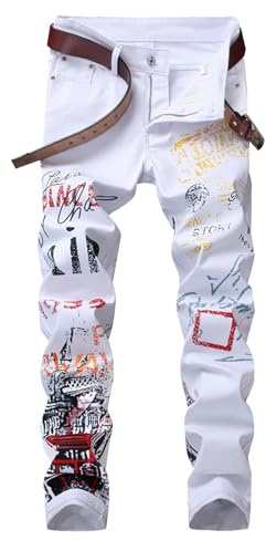 Jeans Pantalon Denim Moto Blanc Noir Bike Straight Jeans Homme Hip Hop Punk Rock Streetwear Jean déchiré Slim Fit Stretch Jeans Imprimé Denim Pantalon Bootcut Jean pour Homme