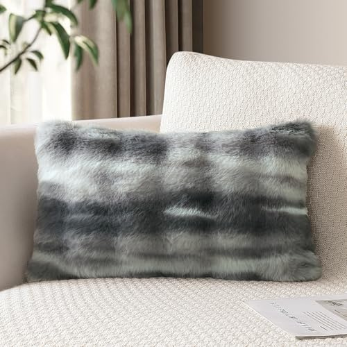 JOTOM Lot de 1 Housse de Coussin Moelleuse 40x60 cm Taie d'oreiller Décorative Douce et Pelucheuse en Fausse Fourrure pour Canapé, Salon, Chambre (Gris Foncé)