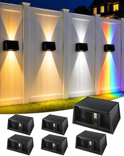 CORESLUX Solar Wandleuchte Aussen, RGB Up Down LED Außenlampe, 6er | Solarlampen Wand IP65 Wasserdichte, 120° Einstellbar Lichtstrahl, Solarleuchten für Garten Balkon Terrasse Treppe