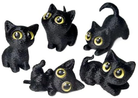 5 Stück Mini Kätzchen Figuren Schwarzen Katze Skulptur Geschenkideen für Katzenliebhaber Niedliche Katzenfigur als Dekoration für Zuhause oder Schreibtisch Glücksbringer-Geschenk für Frauen (schwarz)