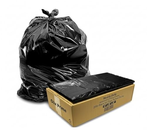 Olix Prime 200 Heavy Duty Bin Liners - 140L Extra Strong Black Refuse Sacks - Tear-Resistant Rubbish Bags for Wheelie Bins, Commercial Waste & Home Use - Thick Industrial Strength Bin - 18 x 29 x 39