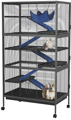 Meerschweinchen Käfig Mit Rollen, Kleintierkäfig Nagerkäfig Groß 149x80x52 cm Mit 6 Etagen, Mehrere Türen & Herausnehmbarem Tablett, Für Kaninchen Frettchen Chinchillas Hamster