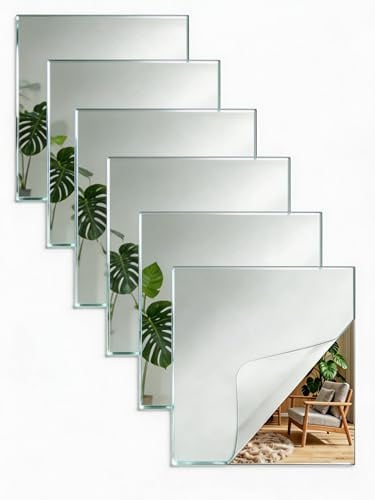 Xinjiayi 6 Stück Klebespiegel Spiegelfolie, Acryl 2mm Dicke | Selbstklebende Spiegel 20x20cm, zum Aufkleben auf Spiegelfliesen, für Badezimmer Wohnzimmer Schlafzimmer Schrank