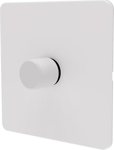 SAMOTECH Smart Matter Dimmer Switch Push On/Off-Rotary control for LED and Halogen Lights - Plastic Faceplate & Metallic Knob - White 1-Gang
