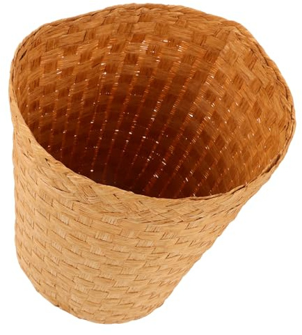Abaodam Papelera de Mimbre Natural para Baño y Oficina, Cesto de Basura Redondo para Dormitorio y Cocina