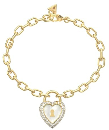 GUESS Armband Love Bites Pearly Heart Lock Bracelet Yellow Gold goldfarben
